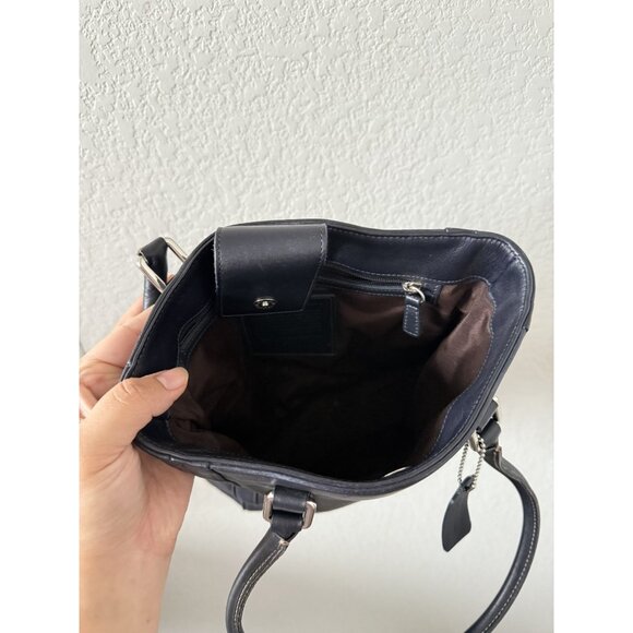 Vintage Coach Bonnie Legacy Slim Leather Shoulder Handbag Y2k Navy 9422 - Picture 7 of 9